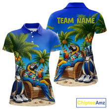 Load image into Gallery viewer, Custom Team Name Tropical Golf Polo Shirt – Funny Macaw Parrot Beach Golf Shirt For Womens NHT859