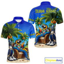 Load image into Gallery viewer, Custom Team Name Tropical Golf Polo Shirt – Funny Macaw Parrot Beach Golf Shirt For Men NHT859