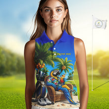 Load image into Gallery viewer, Custom Team Name Tropical Sleeveless Women Golf Polo Shirt – Funny Macaw Parrot Beach Golf Shirt For Womens NHT859