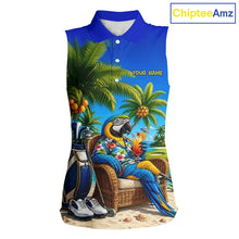 Load image into Gallery viewer, Custom Team Name Tropical Sleeveless Women Golf Polo Shirt – Funny Macaw Parrot Beach Golf Shirt For Womens NHT859