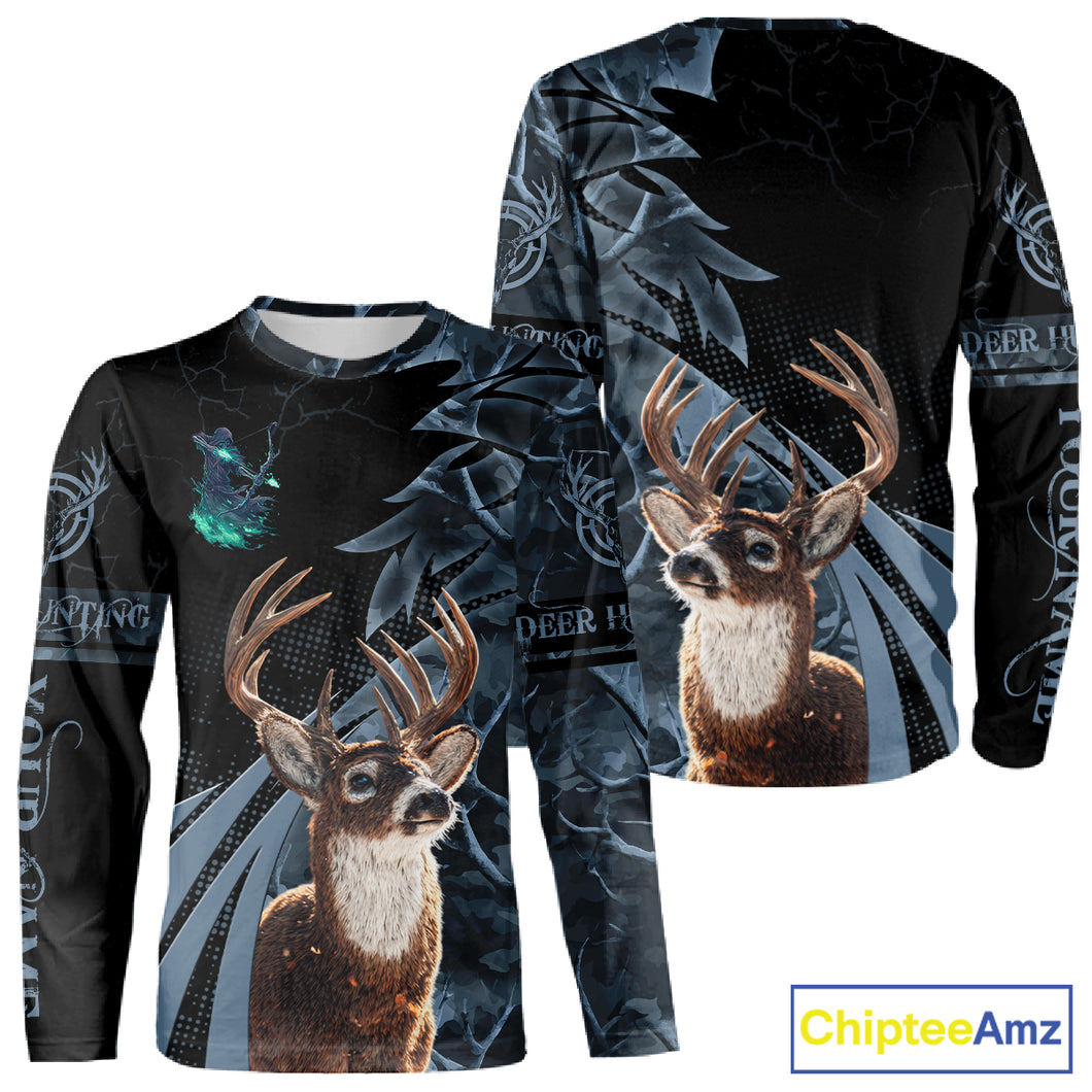 Deer Hunting Dark Blue Camo Grim Reaper Custom Name 3D All Over Print Shirts Gift For Hunters NHT84