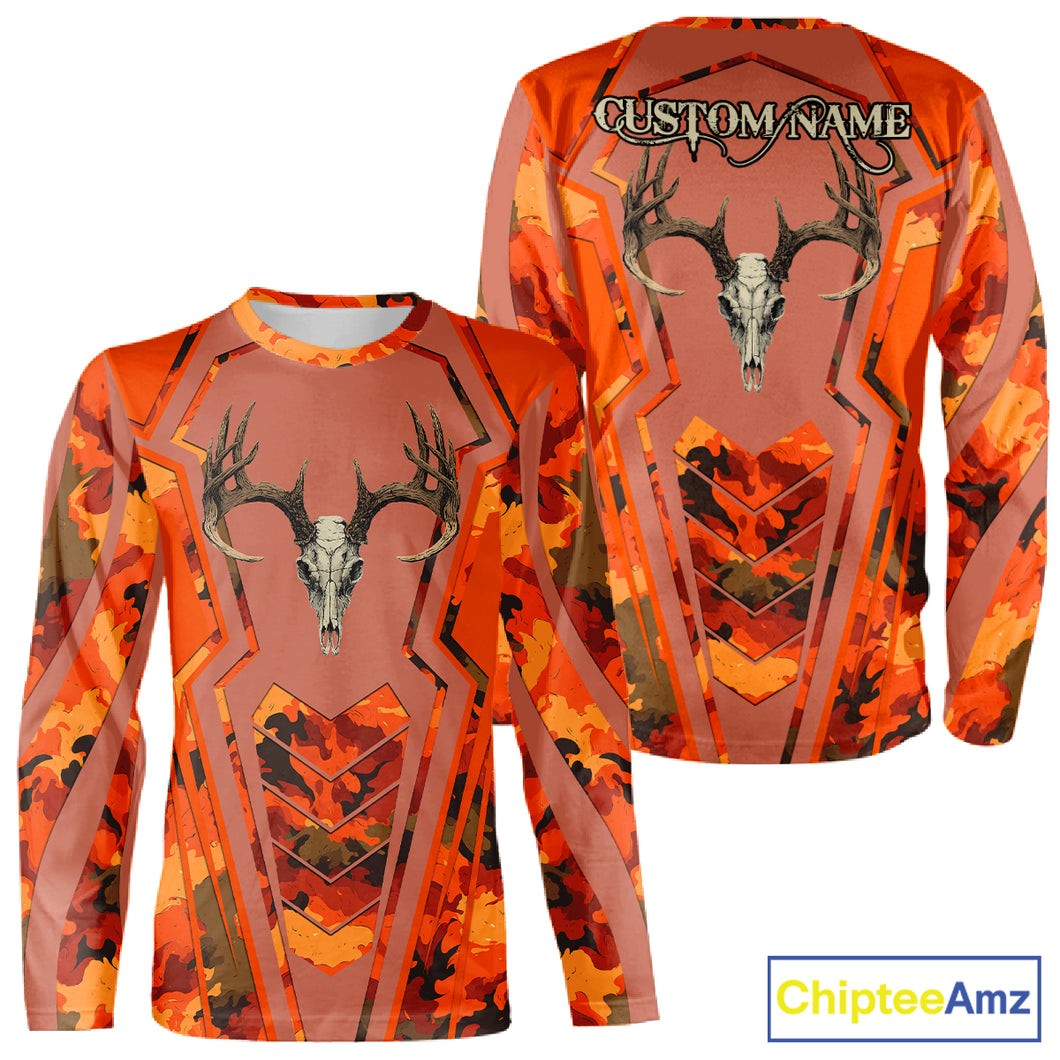 Deer Hunting Shirt Orange Camo 3D All Over Print Buck Head Custom Name Hunting Clothes NHT87