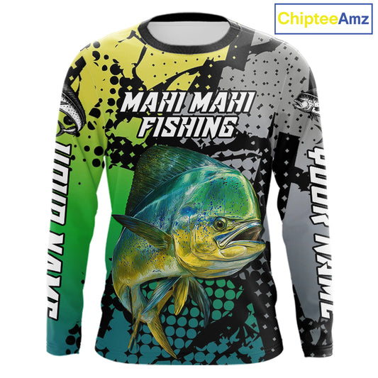 Mahi Mahi Fishing Shirt Green Camo Custom Name, Mahi Mahi Fishing Team Jerseys NHT444