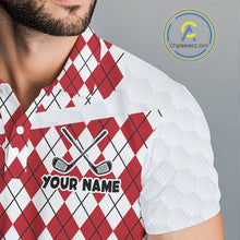 Load image into Gallery viewer, Mens Golf Polo Shirt Argyle Pattern Golf Shirts For Mens Funny Golf Ball Shirt Gifts|Red  NHT861