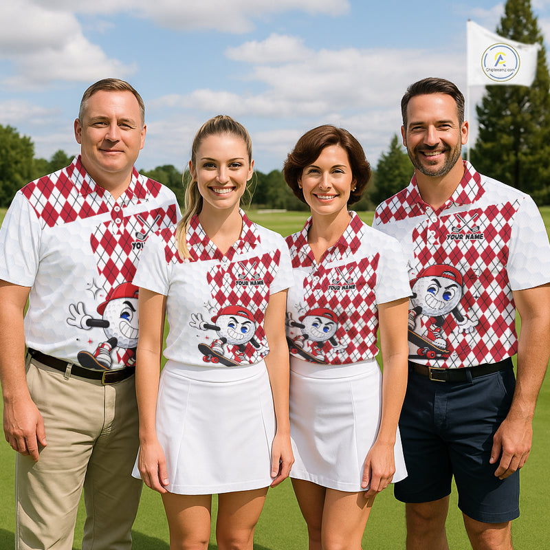 Womens Golf Polo Shirt Argyle Pattern Golf Shirts For Womens Funny Golf Ball Shirt Gifts|Red  NHT861