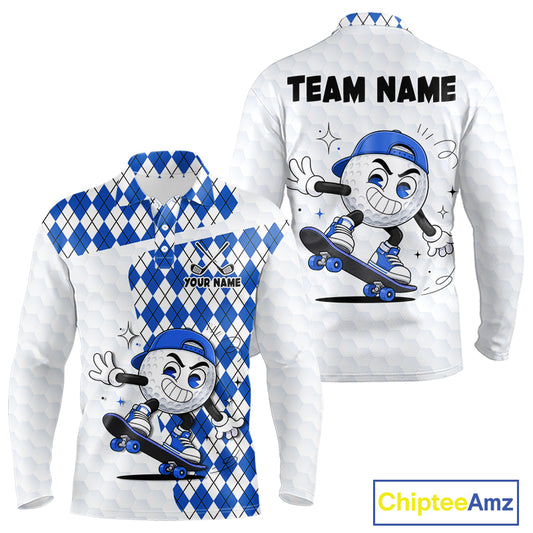 Mens Golf Polo Shirt Argyle Pattern Golf Shirts For Mens Funny Golf Ball Shirt Gifts|Blue NHT862