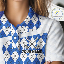 Load image into Gallery viewer, Womens Golf Polo Shirt Argyle Pattern Golf Shirts For Womens Funny Golf Ball Shirt Gifts|Blue NHT862