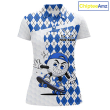 Load image into Gallery viewer, Womens Golf Polo Shirt Argyle Pattern Golf Shirts For Womens Funny Golf Ball Shirt Gifts|Blue NHT862