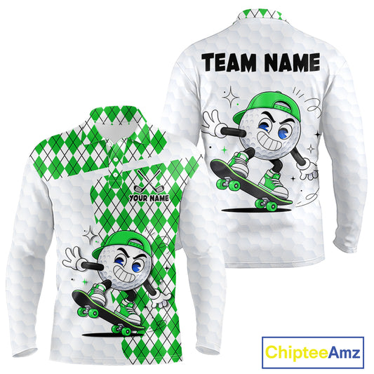 Mens Golf Polo Shirt Argyle Pattern Golf Shirts For Mens Funny Golf Ball Shirt Gifts|Green NHT863