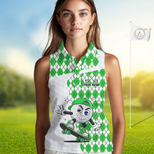 Load image into Gallery viewer, Sleeveless Women Golf Polo Shirt Argyle Pattern Golf Shirts For Womens Funny Golf Ball Shirt Gifts|Green NHT863