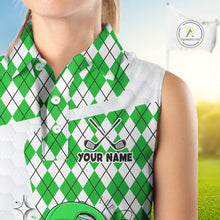 Load image into Gallery viewer, Sleeveless Women Golf Polo Shirt Argyle Pattern Golf Shirts For Womens Funny Golf Ball Shirt Gifts|Green NHT863