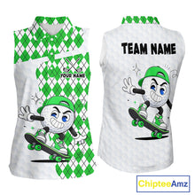 Load image into Gallery viewer, Sleeveless Women Golf Polo Shirt Argyle Pattern Golf Shirts For Womens Funny Golf Ball Shirt Gifts|Green NHT863