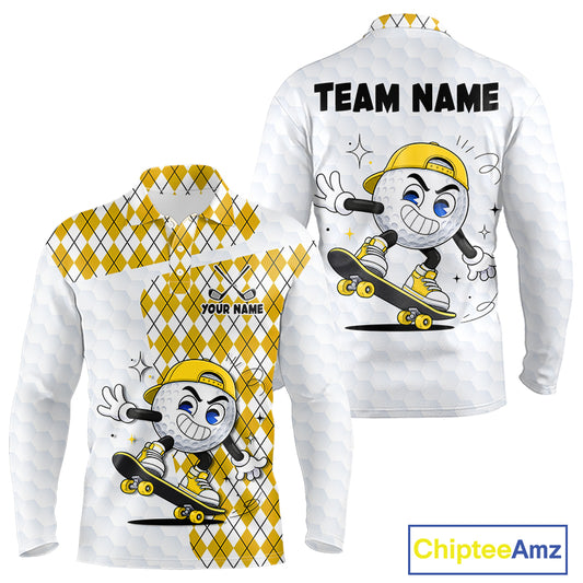 Mens Golf Polo Shirt Argyle Pattern Golf Shirts For Mens Funny Golf Ball Shirtgifts|Yellow NHT864