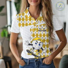 Load image into Gallery viewer, Womens Golf Polo Shirt Argyle Pattern Golf Shirts For Womens Funny Golf Ball Shirtgifts|Yellow NHT864