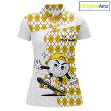 Load image into Gallery viewer, Womens Golf Polo Shirt Argyle Pattern Golf Shirts For Womens Funny Golf Ball Shirtgifts|Yellow NHT864