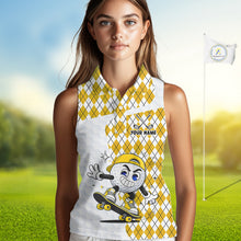 Load image into Gallery viewer, Sleeveless Women Golf Polo Shirt Argyle Pattern Golf Shirts For Womens Funny Golf Ball Shirtgifts|Yellow NHT864