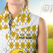 Load image into Gallery viewer, Sleeveless Women Golf Polo Shirt Argyle Pattern Golf Shirts For Womens Funny Golf Ball Shirtgifts|Yellow NHT864