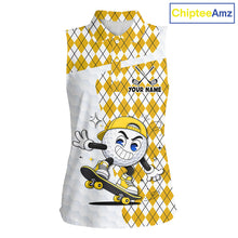 Load image into Gallery viewer, Sleeveless Women Golf Polo Shirt Argyle Pattern Golf Shirts For Womens Funny Golf Ball Shirtgifts|Yellow NHT864