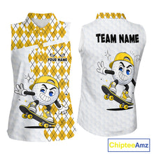 Load image into Gallery viewer, Sleeveless Women Golf Polo Shirt Argyle Pattern Golf Shirts For Womens Funny Golf Ball Shirtgifts|Yellow NHT864