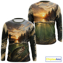 Load image into Gallery viewer, Personalized Bass Fishing Shirt – Angler Sunset Lake Design, Outdoor Fishing Apparel Gift For Dad NHT866