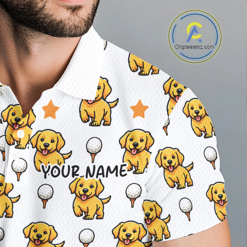 Custom Golden Retriever Mens Golf Polo Shirt - Personalized Dog Lover Team Name Jersey