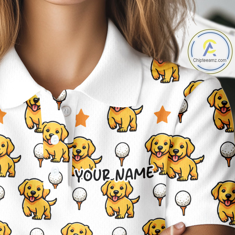 Custom Golden Retriever Womens Golf Polo Shirt - Personalized Dog Lover Team Name Jersey