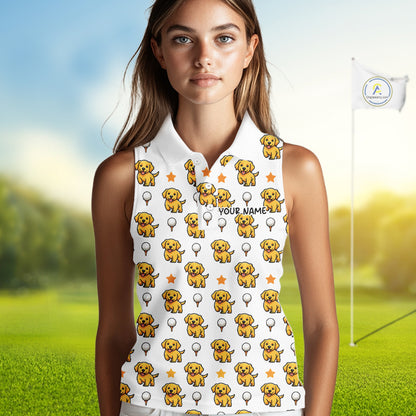 Custom Golden Retriever Womens Sleeveless Golf Polo Shirt - Personalized Dog Lover Team Name Jersey