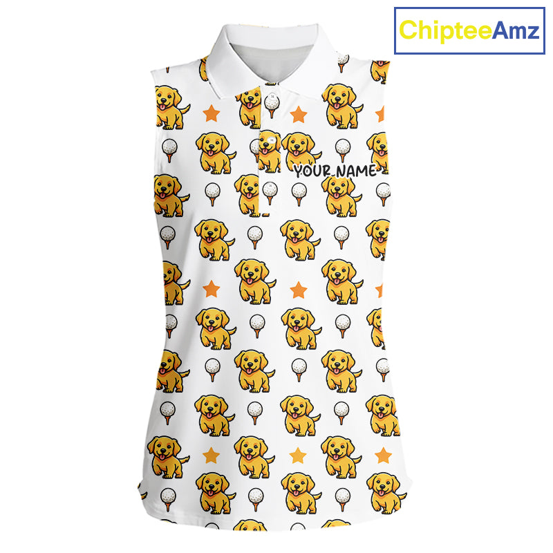Custom Golden Retriever Womens Sleeveless Golf Polo Shirt - Personalized Dog Lover Team Name Jersey