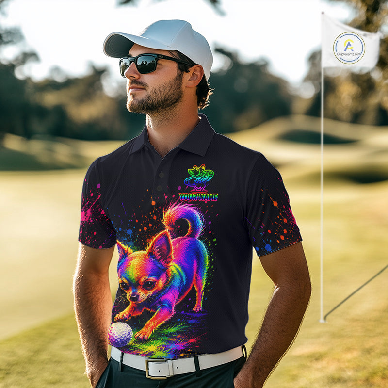 Personalized Chihuahua Playing Golf Button Down Shirt - Custom Dog Lover Team Jersey