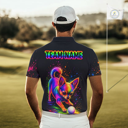 Personalized Chihuahua Playing Golf Button Down Shirt - Custom Dog Lover Team Jersey