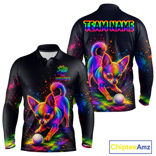 Personalized Chihuahua Playing Golf Button Down Shirt - Custom Dog Lover Team Jersey