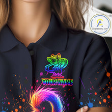 Load image into Gallery viewer, Black shirt with colorful design and 'Your Name' text on a blurred background