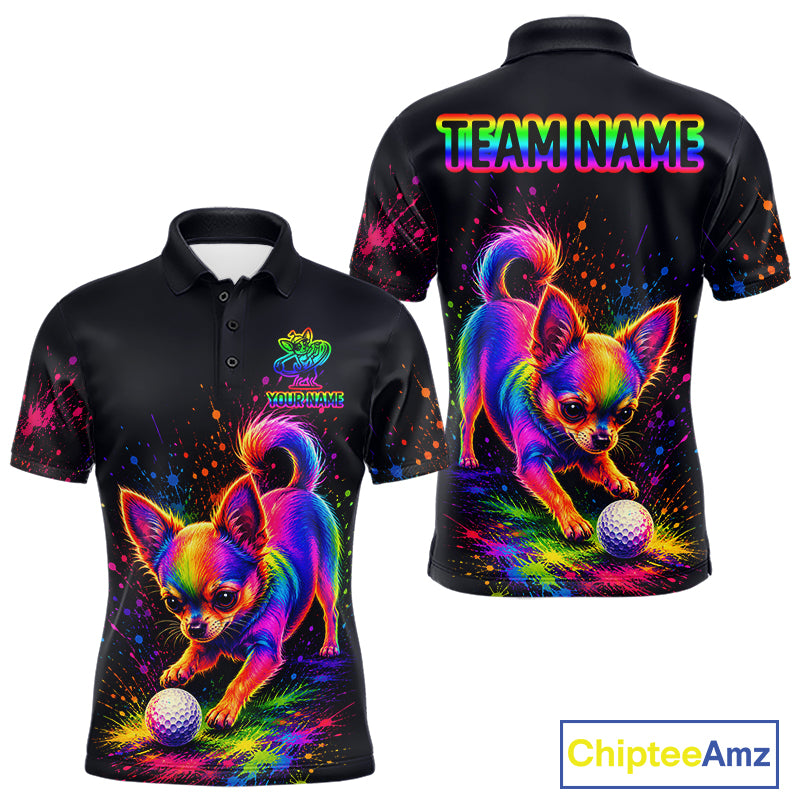 Personalized Chihuahua Playing Golf Button Down Shirt - Custom Dog Lover Team Jersey