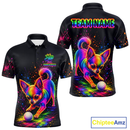 Personalized Chihuahua Playing Golf Button Down Shirt - Custom Dog Lover Team Jersey