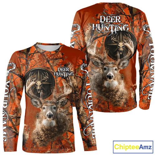 Deer Hunting Shirt Compass Design Orange Camo Custom Name Head Deer Hunting Clothes NHT282