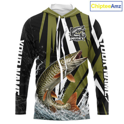 Musky Fishing Custom Hooded Long Sleeve Tournament Shirts, Muskie Fishing Shirt Jerseys NHT455