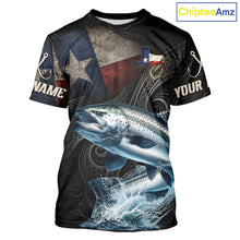 Load image into Gallery viewer, Personalized Texas Chinook Salmon Fishing T-Shirt – Custom Name Angler Apparel For Fishermen