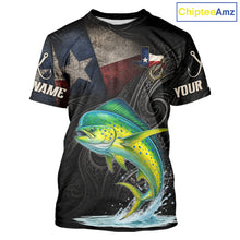 Load image into Gallery viewer, Personalized Texas Mahi Mahi Fishing T-Shirt – Custom Name Angler Apparel For Fishermen