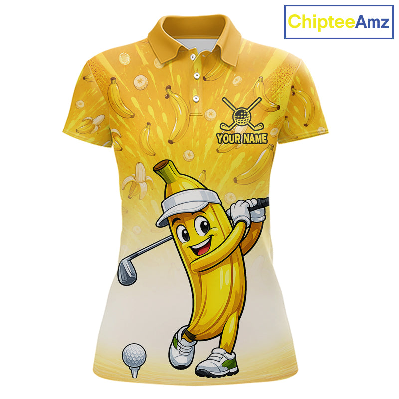 Personalized Banana Womens Golf Shirts Funny Cartoon Short & Long Sleeve Polo 