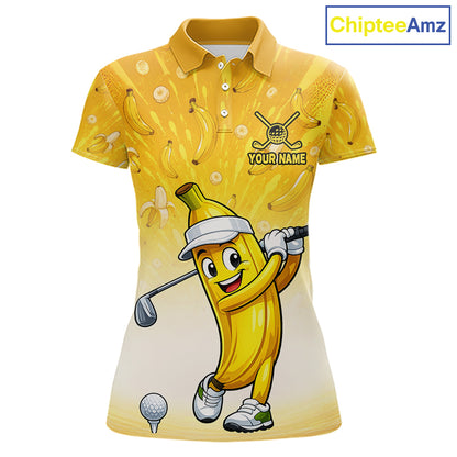 Personalized Banana Womens Golf Shirts Funny Cartoon Short & Long Sleeve Polo 