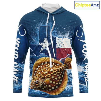 Texas Flag Flounder Fishing Jersey Performance Fishing Shirt, Saltwater Angler Gift For Men 