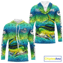 Load image into Gallery viewer, Mahi Mahi Fishing Team Jerseys, Mahi Mahi Fishing Shirts Long Sleeve Hooded Green Camo  NHT614
