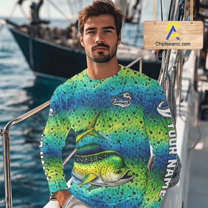 Mahi Mahi Fishing Team Jerseys, Mahi Mahi Fishing Shirts Long Sleeve Green Camo  NHT614