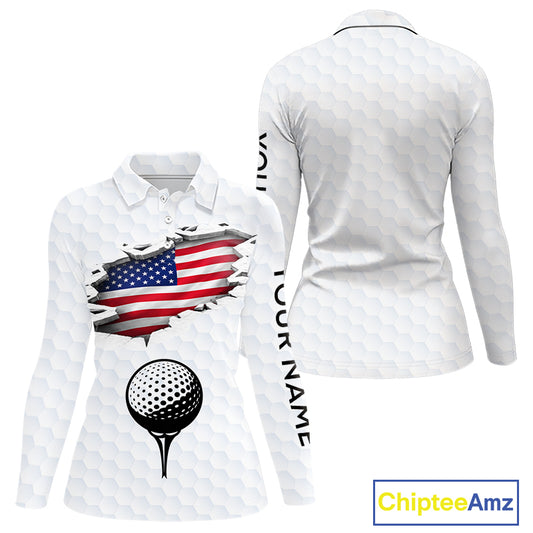American Flag Personalized Golf Pattern Ball Polo Shirts Patriotic Golf Shirts For Womens NHT676
