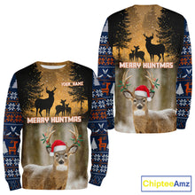Load image into Gallery viewer, Personalized Huntmas Deer Hunting Shirt, Merry Huntmas Deer hunting Christmas Gifts NHT289