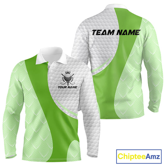 White And Green Golf Clubs Custom Name, Team Name Mens Golf Polo Shirts Team Men Golf Tops NHT690