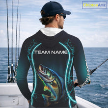 Load image into Gallery viewer, Personalized Neon Bass Fishing Shirt, Largemouth Bass Long Sleeve Hooded Performance Apparel 
