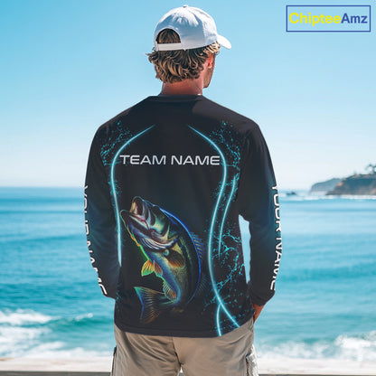 Personalized Neon Bass Fishing Shirt, Largemouth Bass Long Sleeve Performance Apparel 
