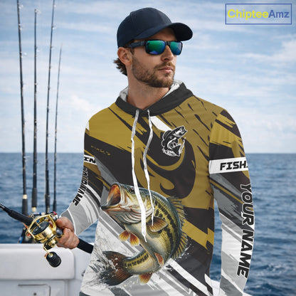 Personalized Bass Hooded Fishing Shirts Long Sleeve For Men, Bass Fishing Shirt Sport Jerseys NHT511