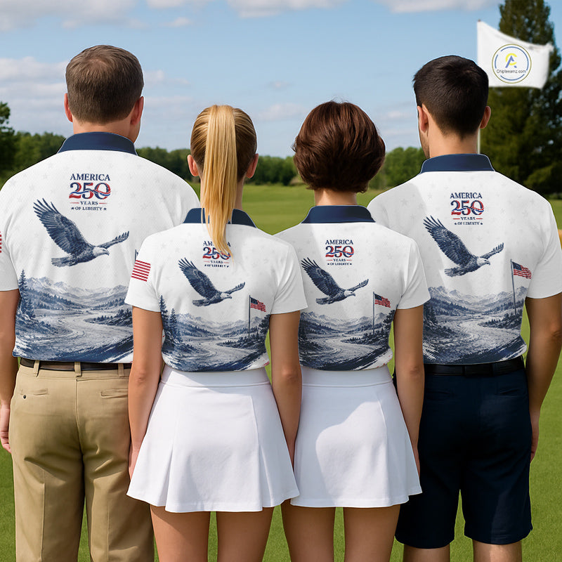 Personalized American Flag Womens Golf Polo Shirt – Patriotic Eagle USA Apparel NHT1032